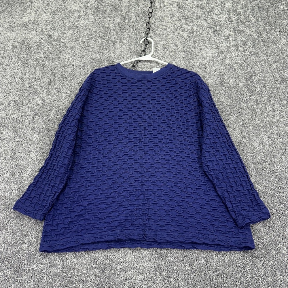 Blair Sweater Womens Large Petite Blue Textured Crew Neck Knit Pullover USA